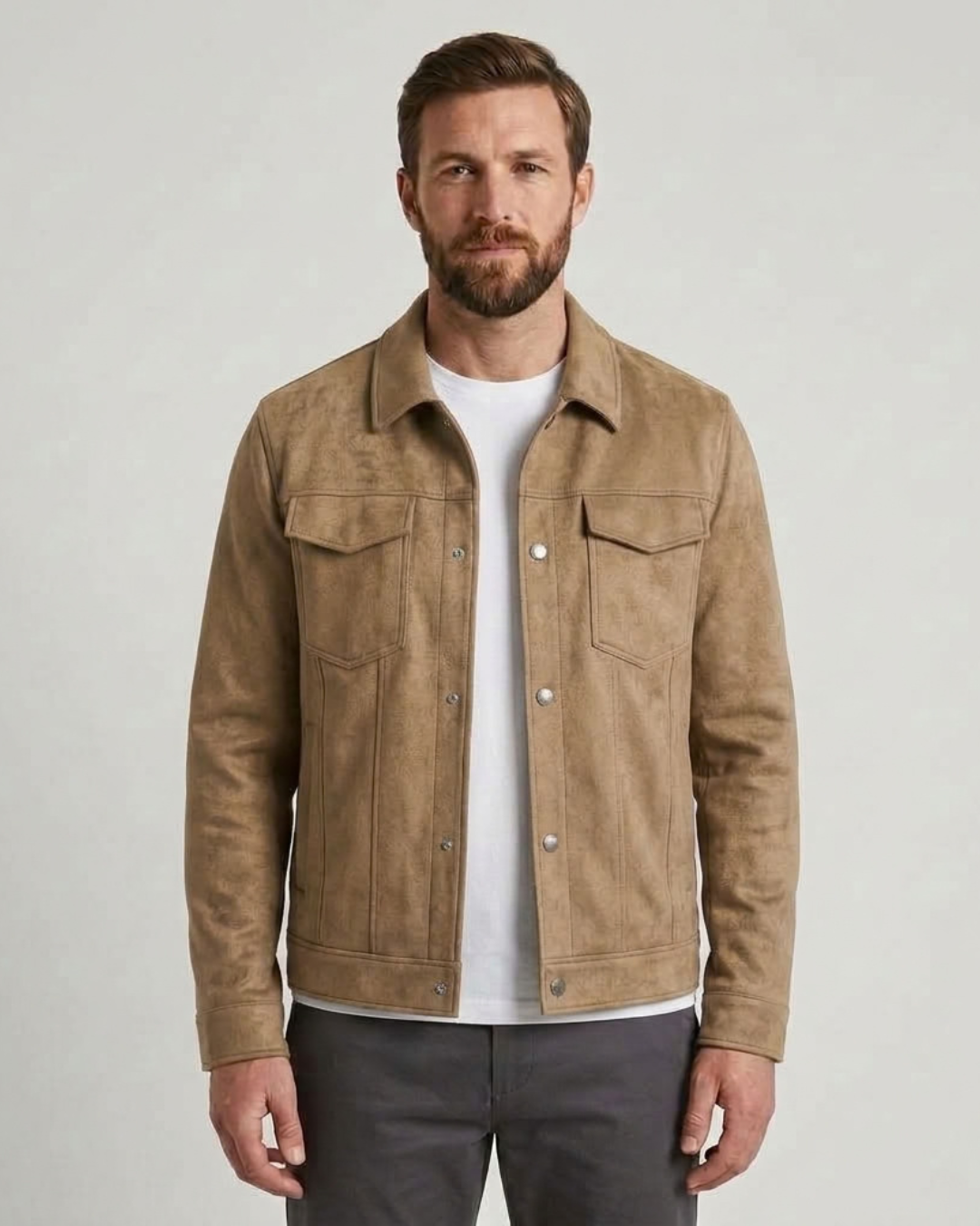 Vegan Suede Button-Up Jacket For Men