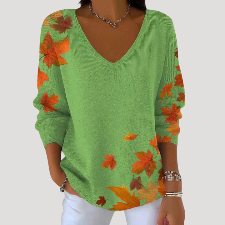 Women's Fine Knit Sweater with Leaf Pattern for Autumn