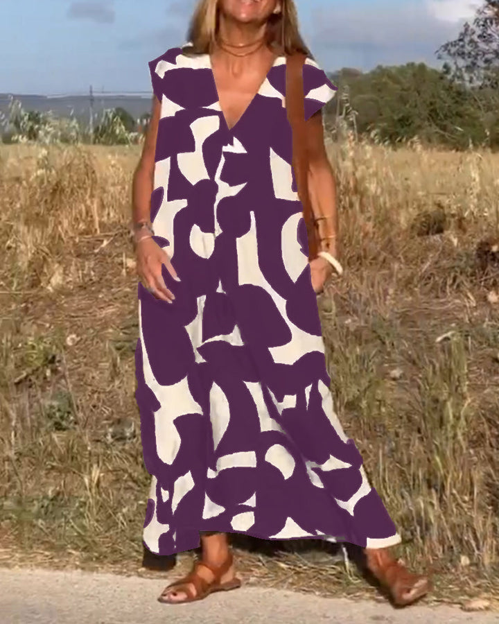 Amara Maxi Dress with Print and V-Neck Valéora, view 3 - Elena Harper