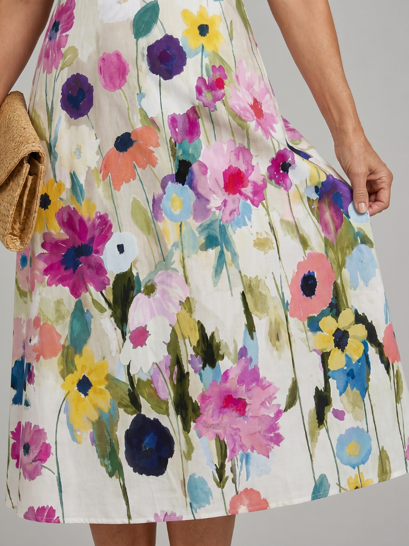 Women's Vibrant Floral Print Sleeveless Midi Dress