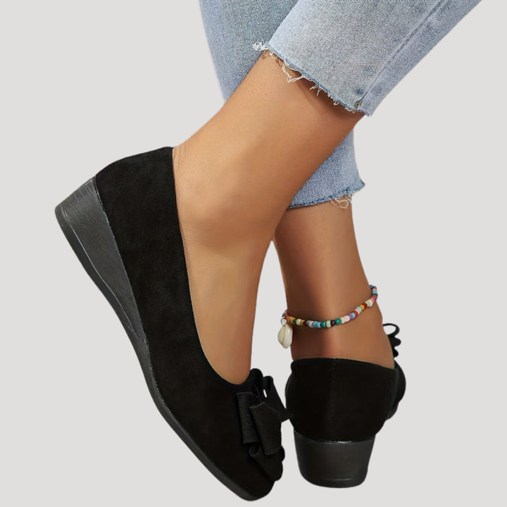 Wedge Ballet Flats with Elegant Bow