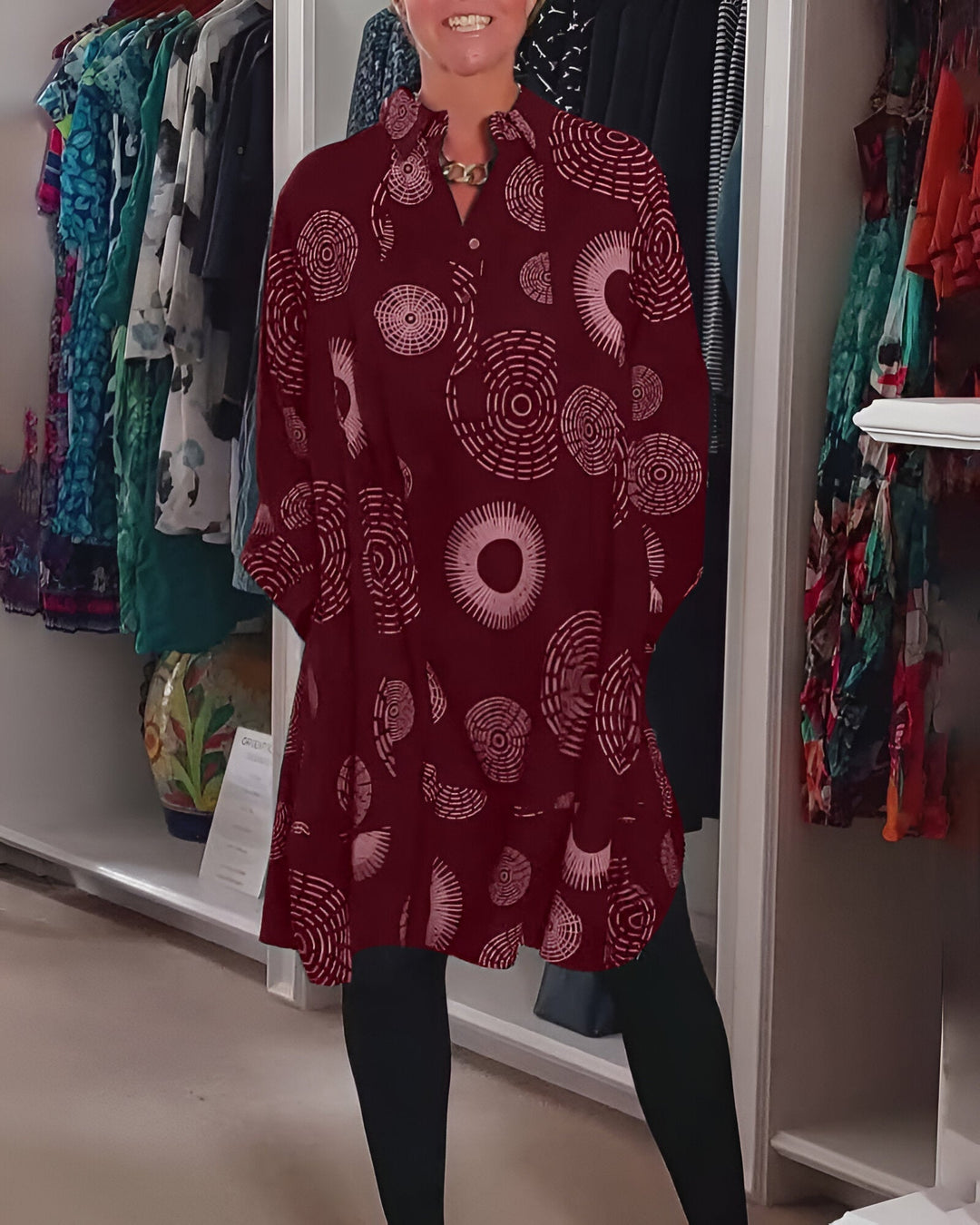 Demelza - Long Sleeve Geometric Print Dress