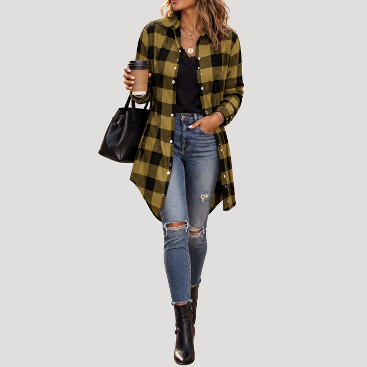 Oversized Checkered Button-Up Shirt for Women