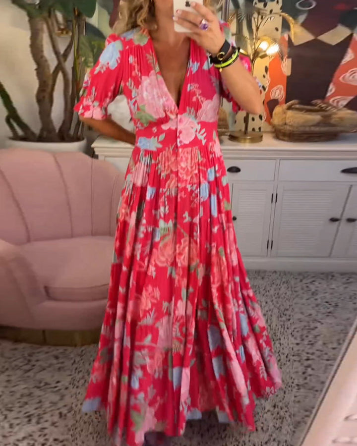 Catrisa ~ V-Neck Floral Pocket Dress - Elena Harper