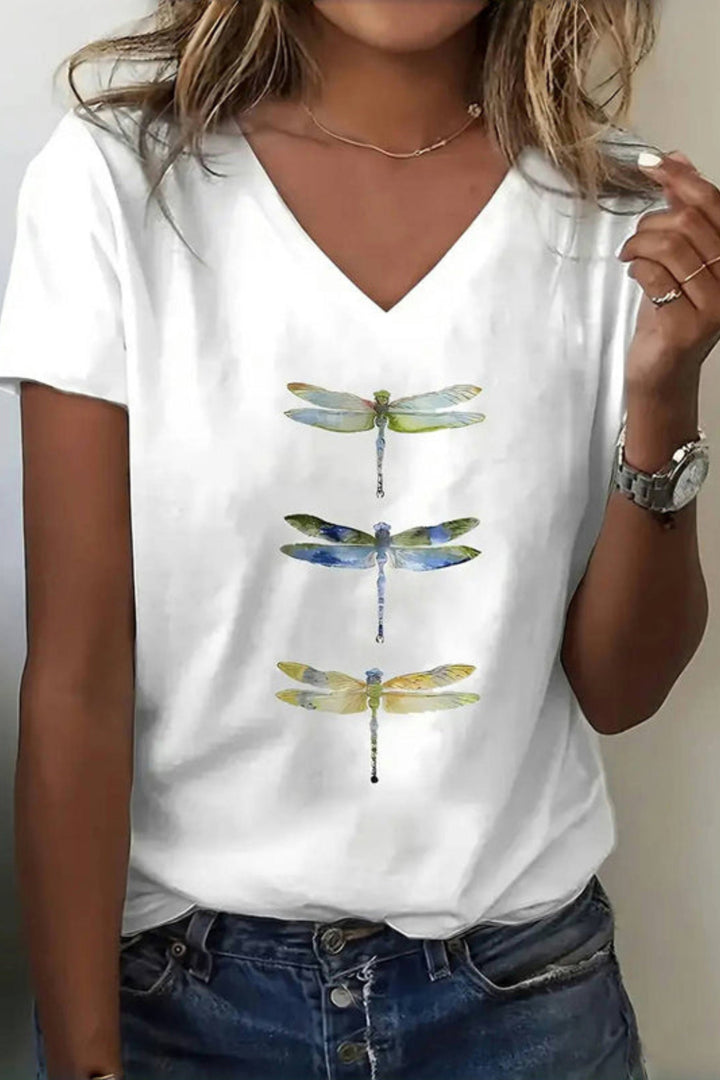 Agnia Elegant T-Shirt with Dragonfly Prints - Elena Harper