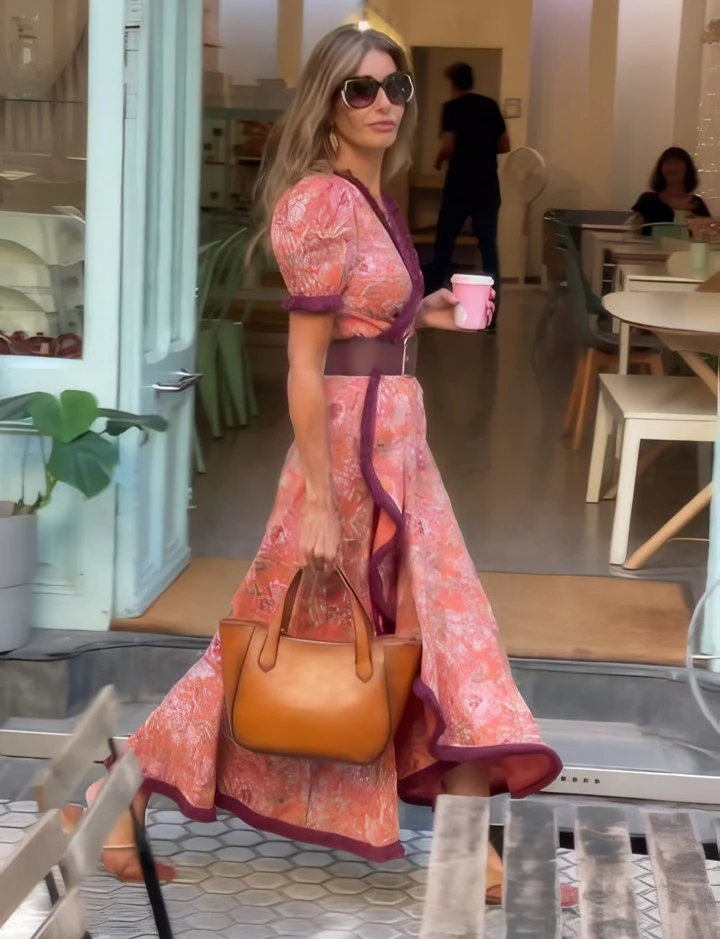 Elegant Pink Short Sleeve Maxi Dress - Elena Harper