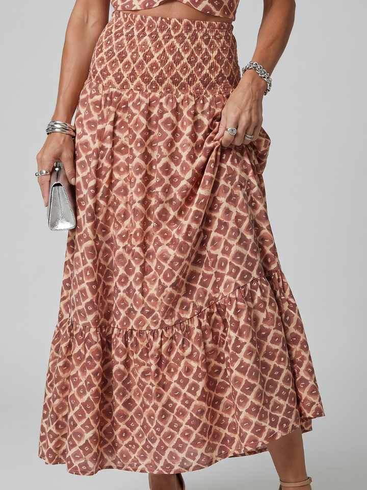 Amira Cross Halter Geometric Print Cutout Midi Dress - Elena Harper