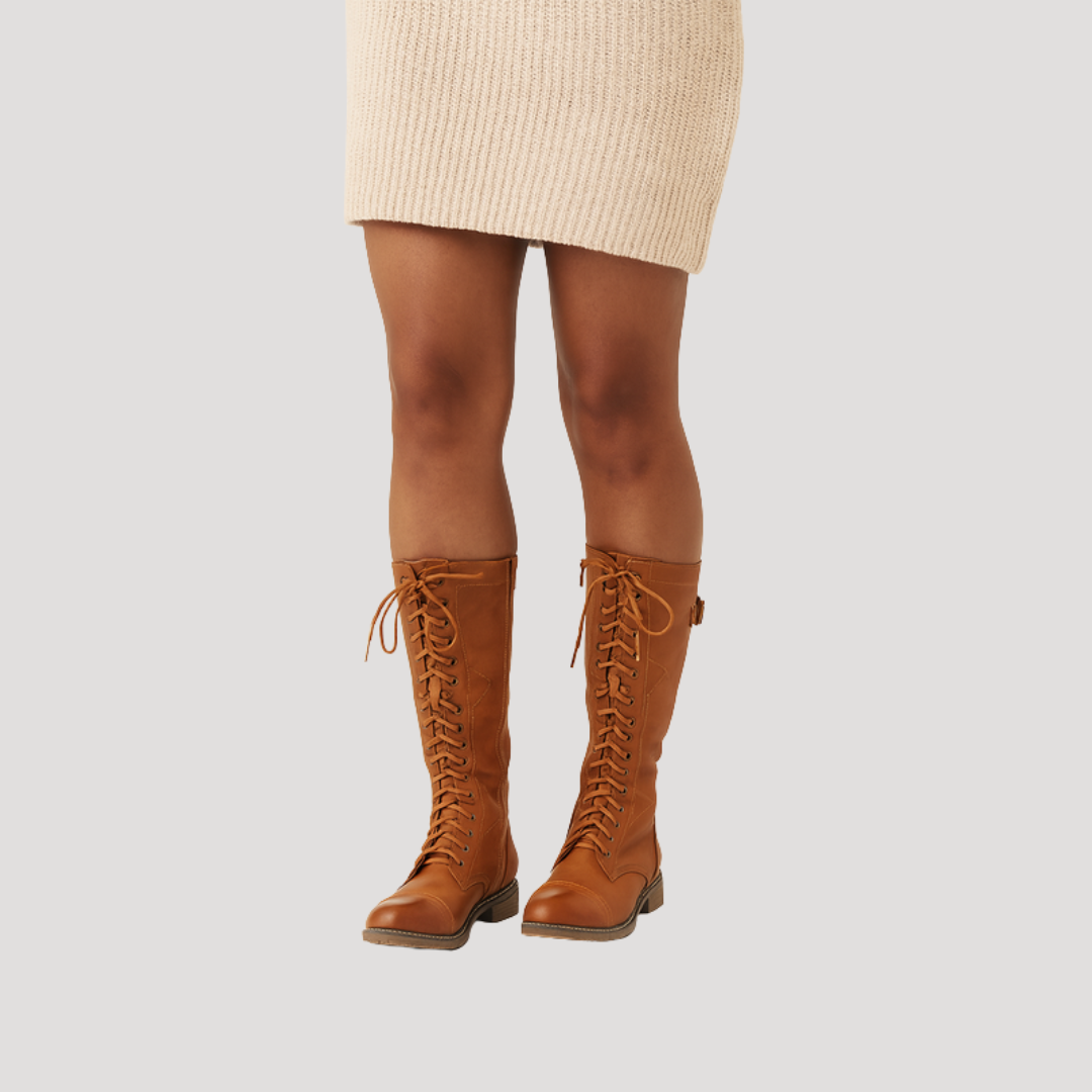 Women's High Lace-Up Boots with Buckles