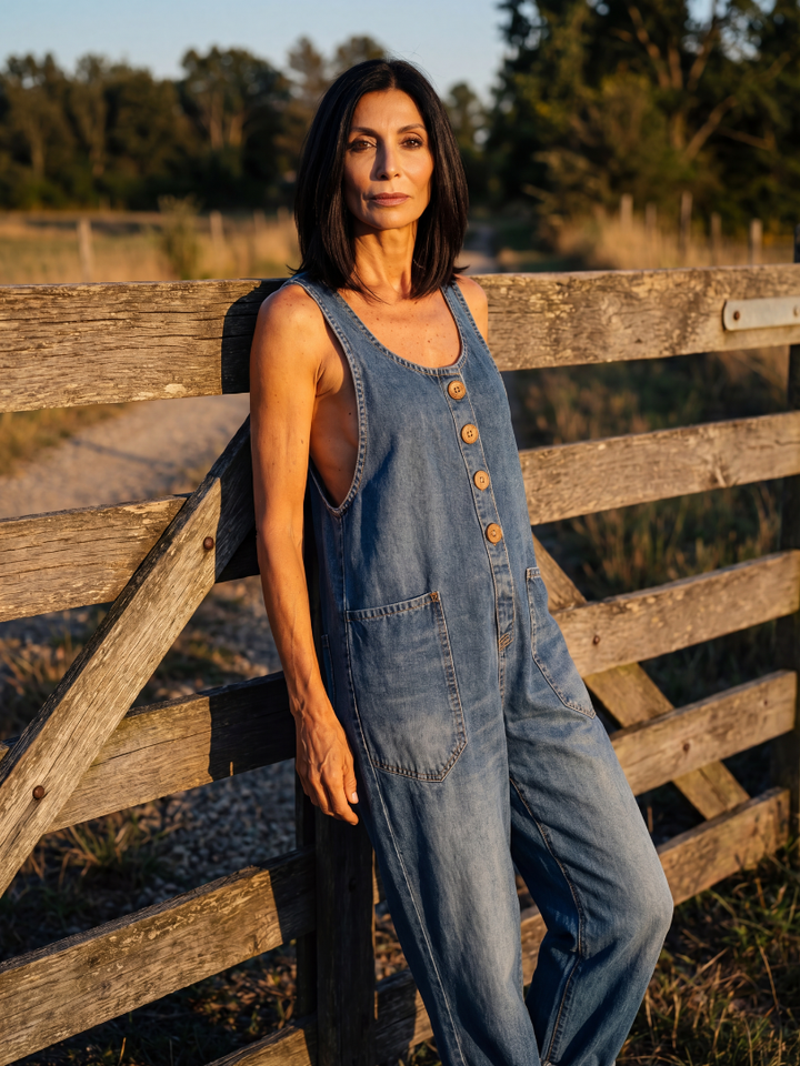 Women's Relaxed Rooster Motif Jumpsuit