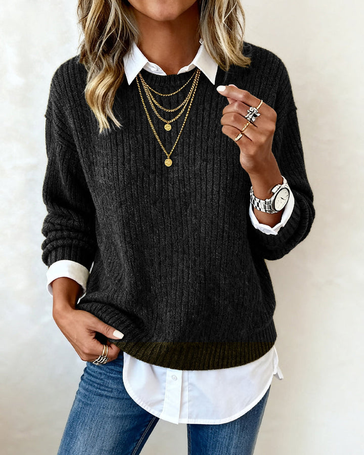 Women's Sweater with Shirt Effect in Soft Knit
