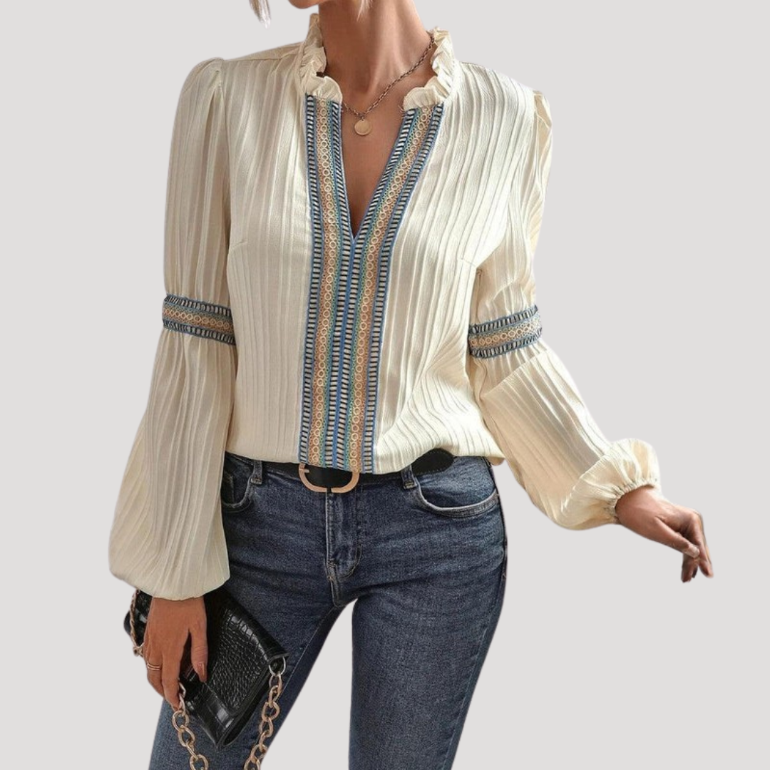 Bohemian Embroidered Women's Blouse with Flared Sleeves
