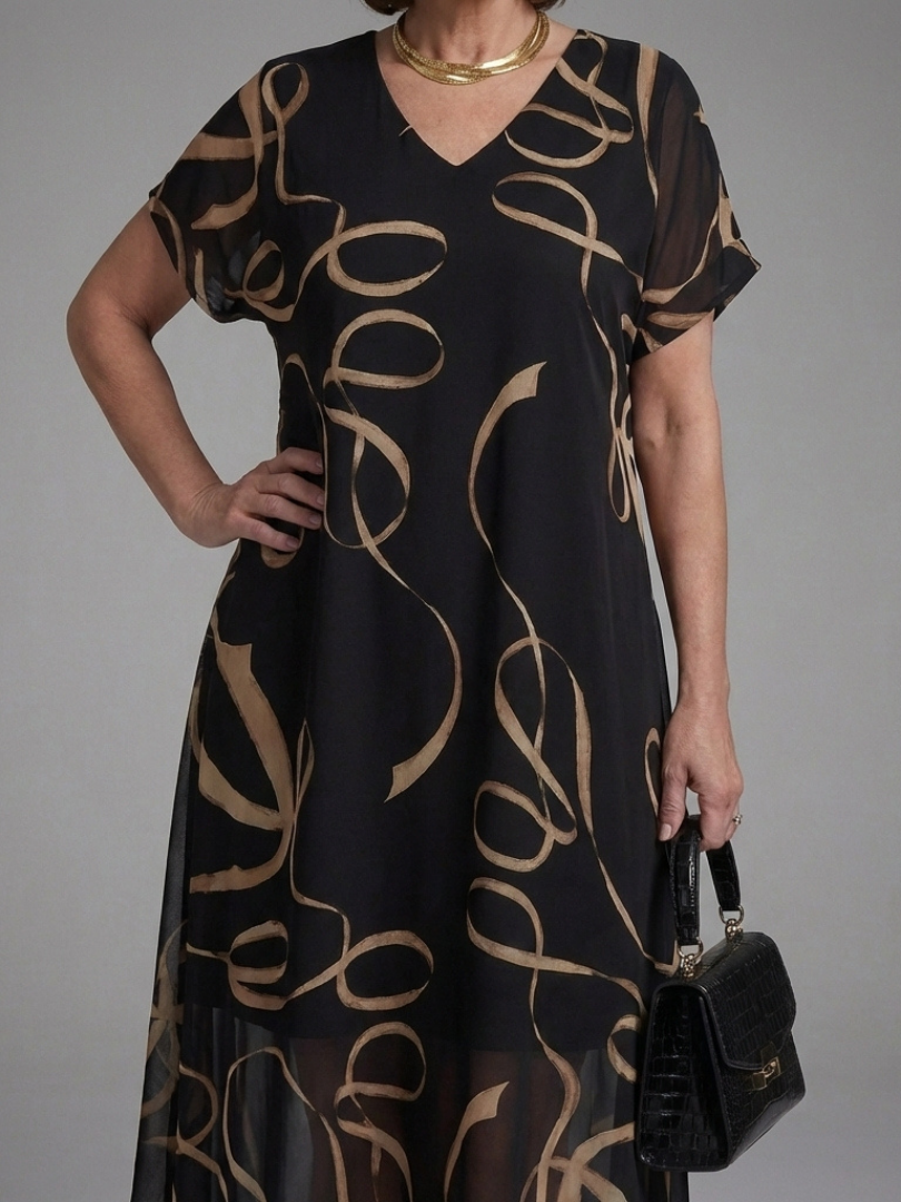 Adria Short Sleeve Abstract Midi Dress - Elena Harper