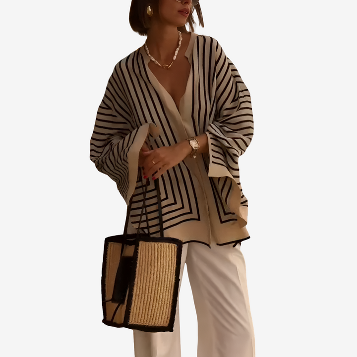 Women's Striped V-Neck Oversized Shirt