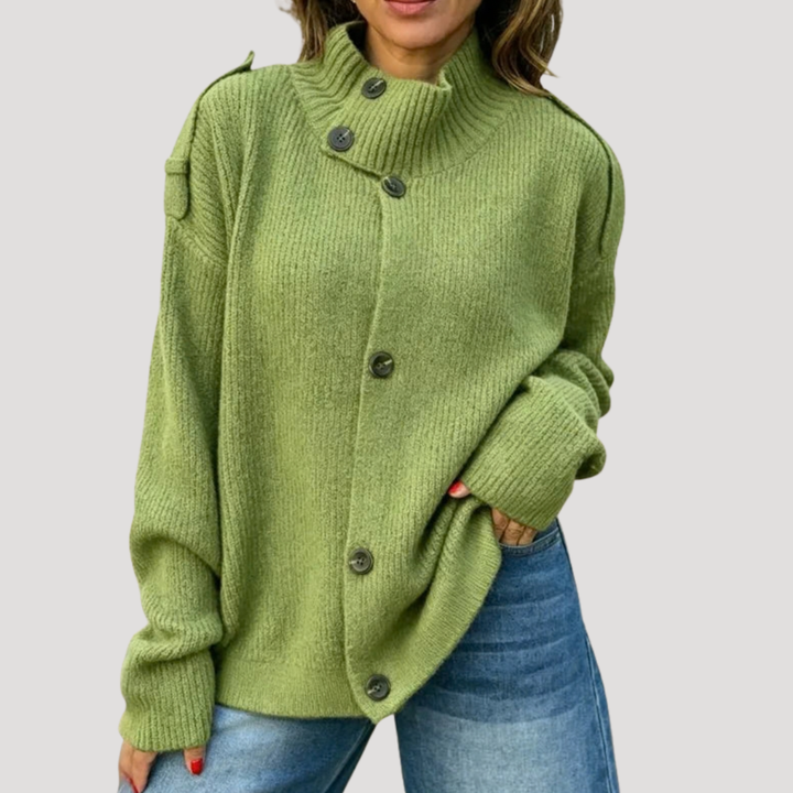 Women's Buttoned High Collar Cardigan