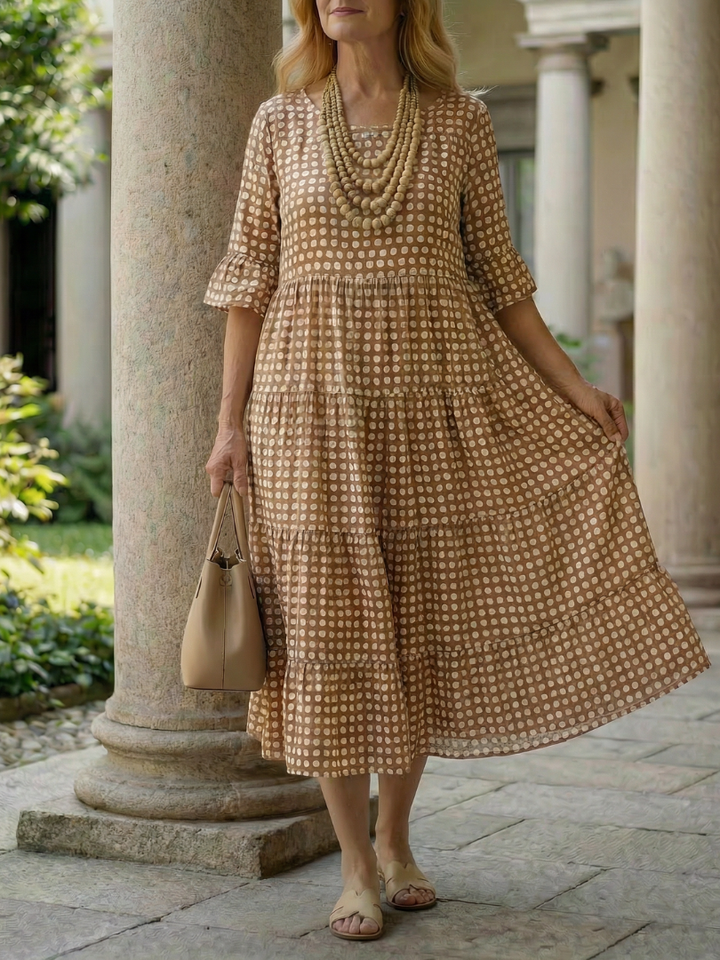 Arlo Polka Dot Tiered Midi Dress Short Sleeve - Elena Harper
