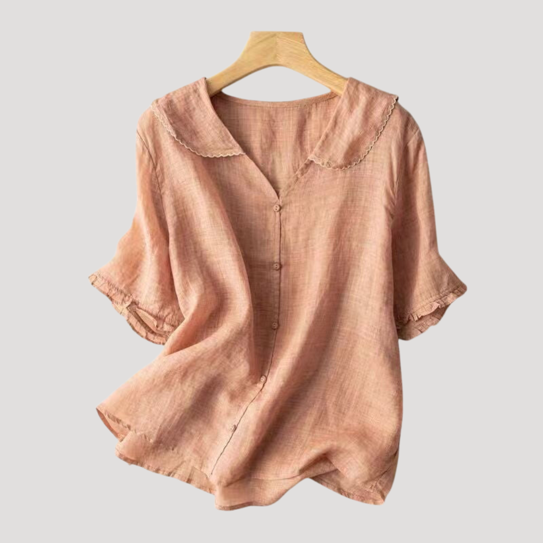 Women's Linen Blouse with Puff Sleeves Casual