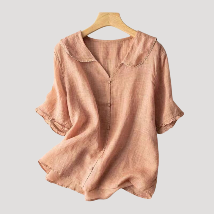 Women's Linen Blouse with Puff Sleeves Casual