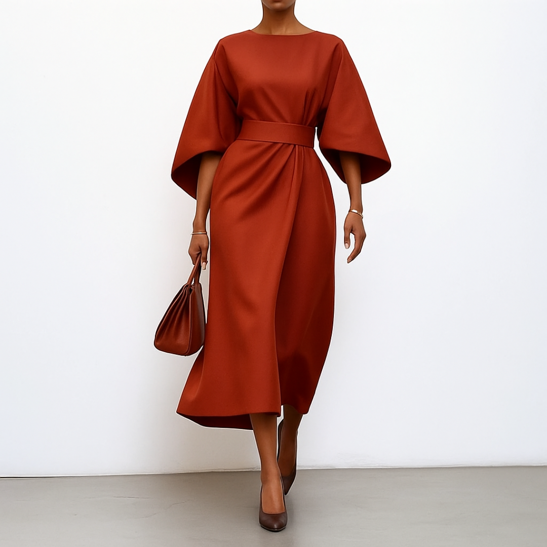 Elegant Long Dress with Batwing Sleeves - Elena Harper
