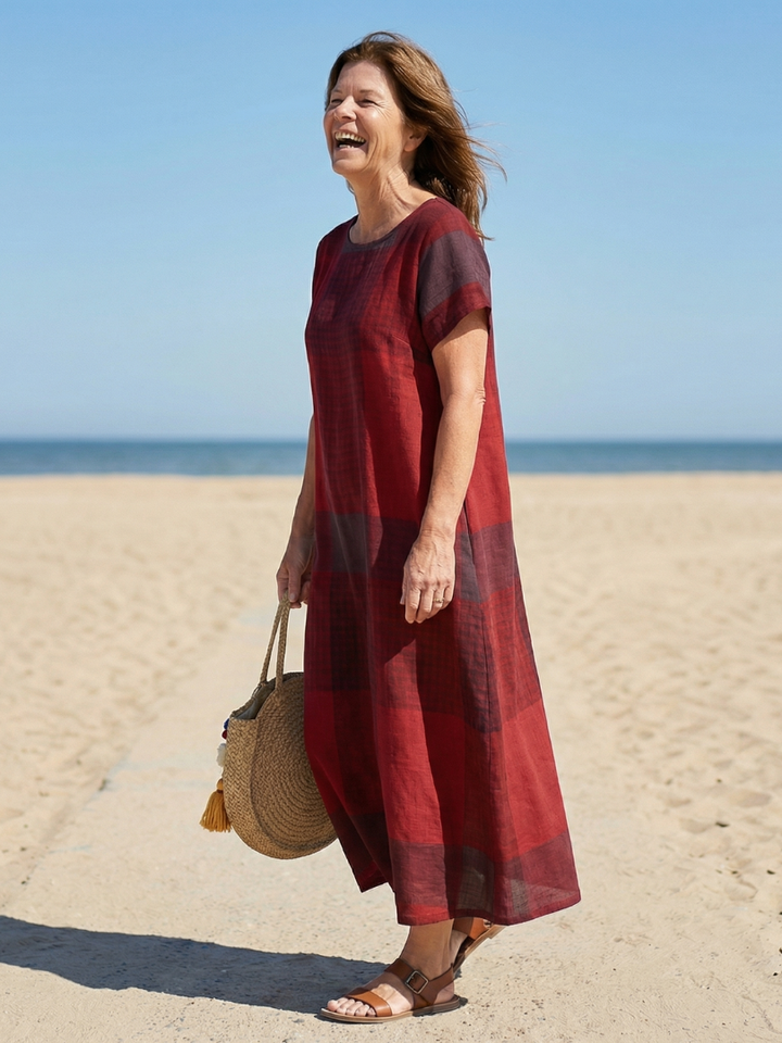 Women's Relaxed Fit Plaid Midi Dress - Effortless Style