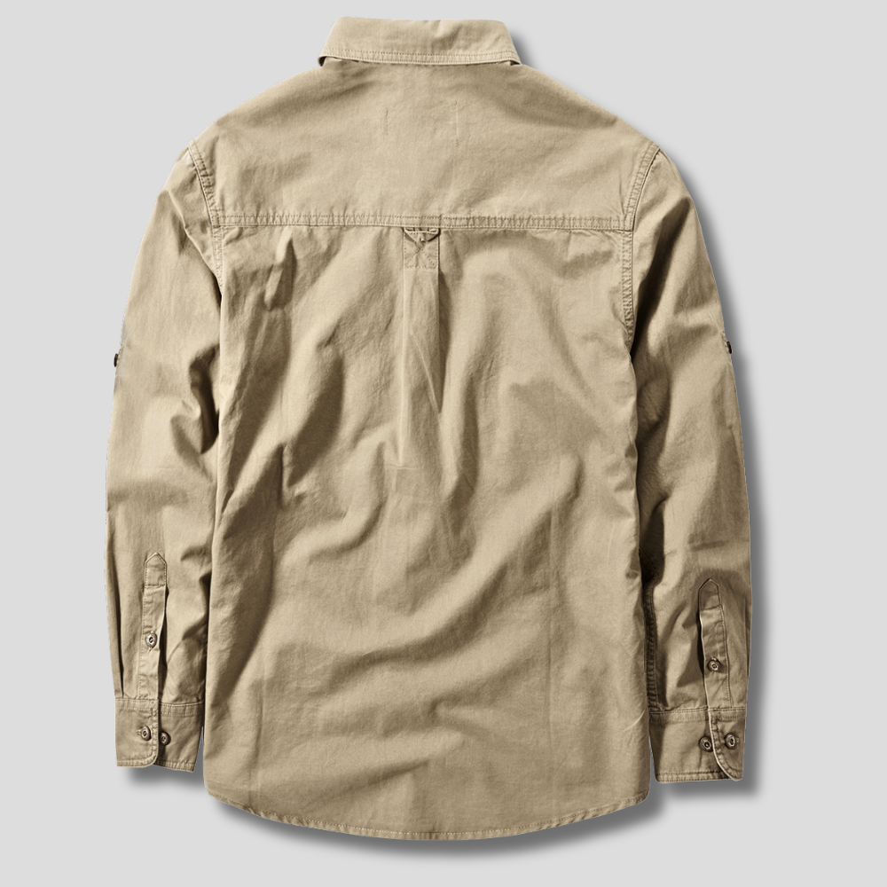 Men's Cargo Shirt with Double Chest Pockets and Button Cuffs