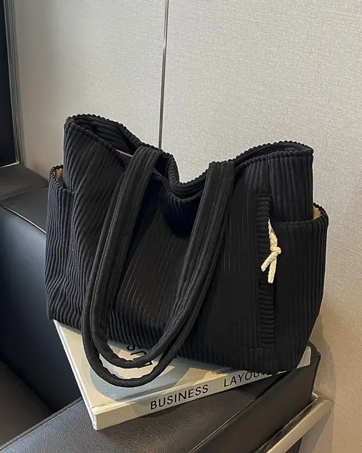Tilda Ribbed Shoulder Bag with Cord Detail, view 5 - Elena Harper