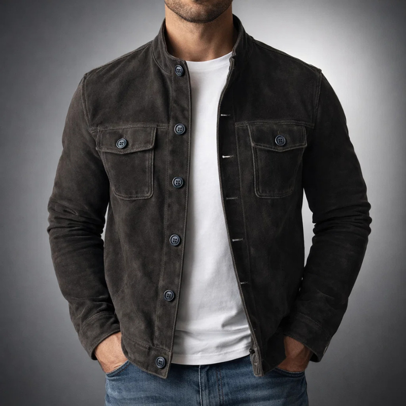 Men's Suede Effect Overshirt with Chest Pockets