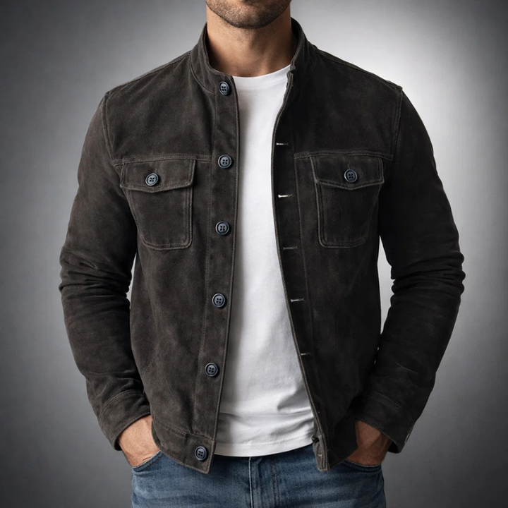 Men's Suede Effect Overshirt with Chest Pockets