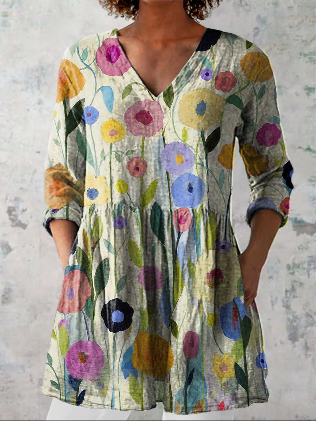 Blaire V-Neck Longline Shirt - Elena Harper
