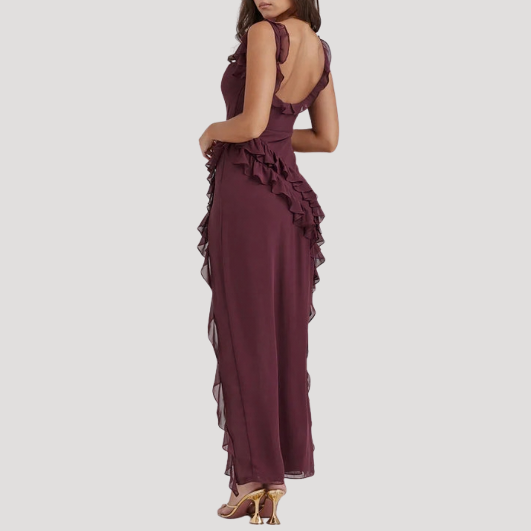 Elegant Long Split Dress with Ruffles