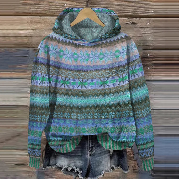 Women's Printed Design with Nordic Pattern – Soft Warm Hoodie for Casual and Winter Style