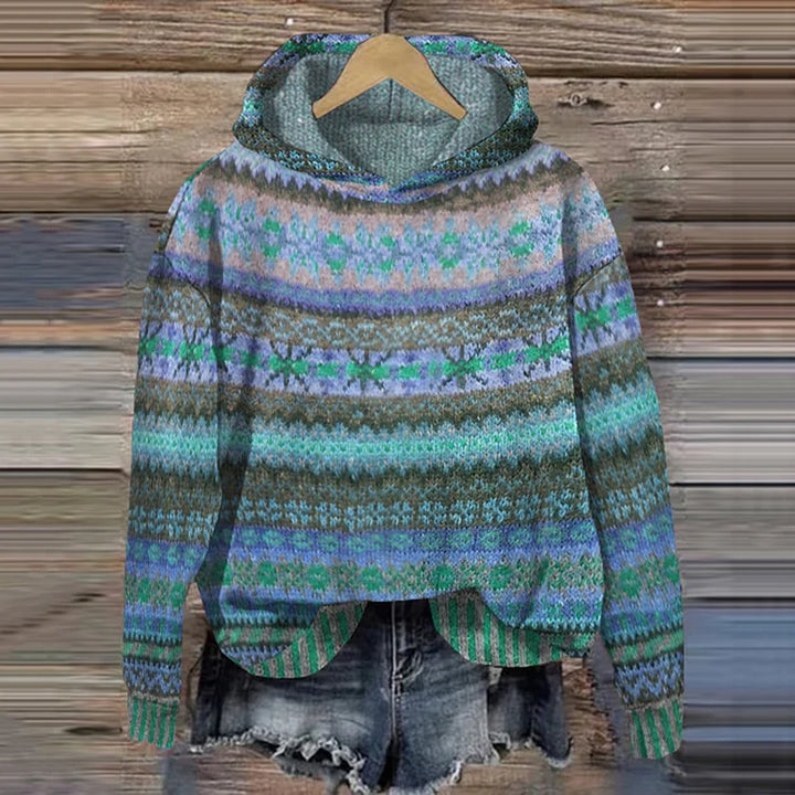 Women's Printed Design with Nordic Pattern – Soft Warm Hoodie for Casual and Winter Style