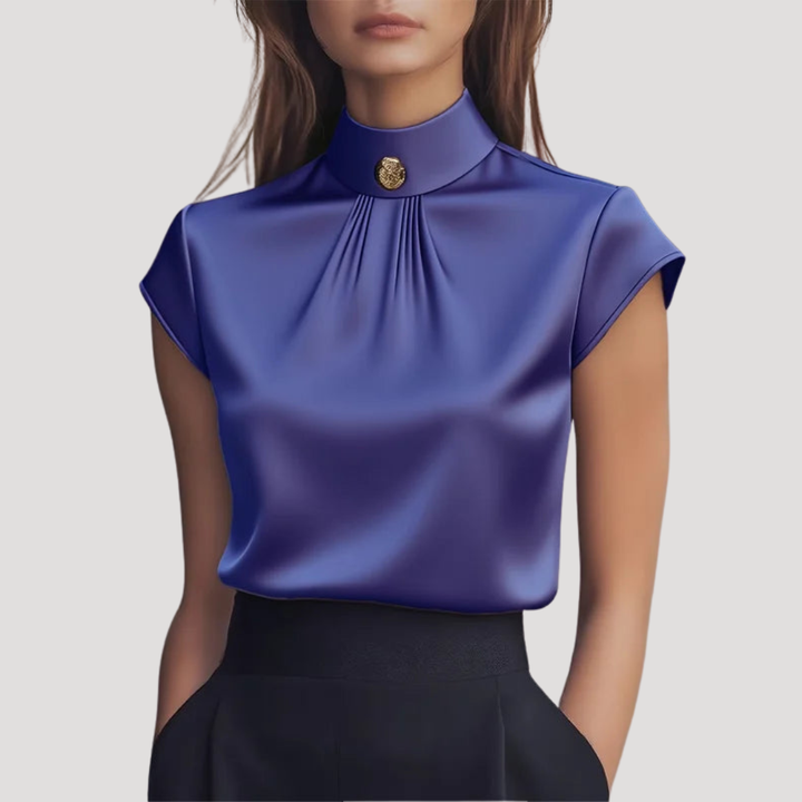 Elegant Women's High Collar Blouse Short Sleeves