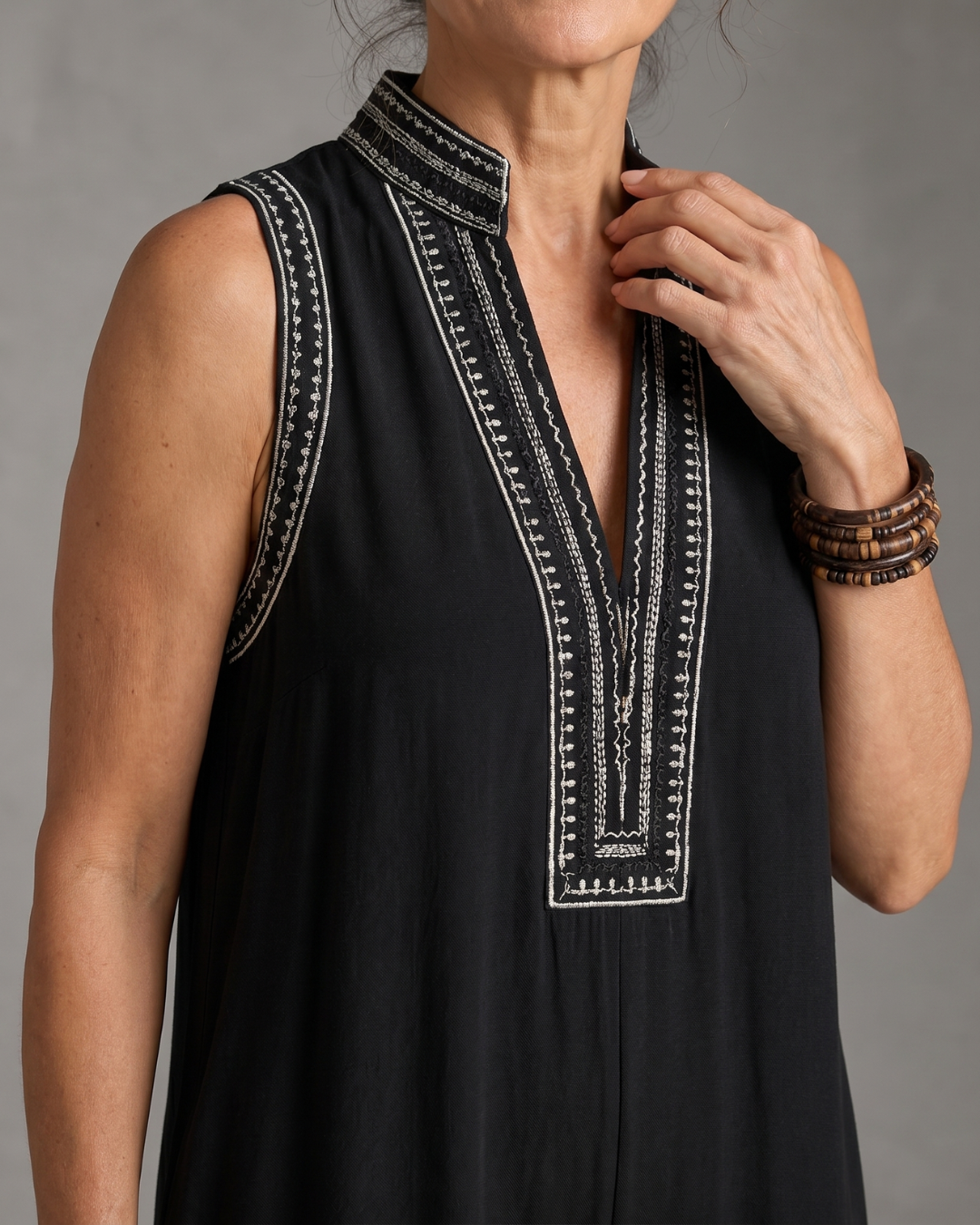 Velmira Embroidered V Neck Sleeveless Wide Leg Jumpsuit - Elena Harper