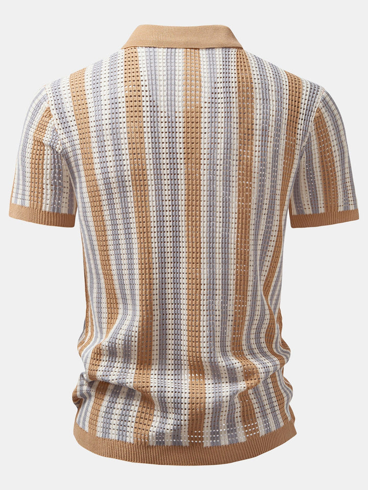 STRIPED SHIRT WITH CROCHET EYELETS & STRAIGHT LEG LINEN PANTS