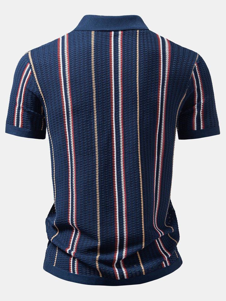 CROCHET STRIPED SHIRT WITH BUTTONS & STRAIGHT LEG LINEN PANTS