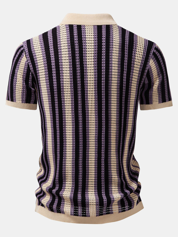 STRIPED SHIRT WITH CROCHET EYELETS & STRAIGHT LEG LINEN PANTS