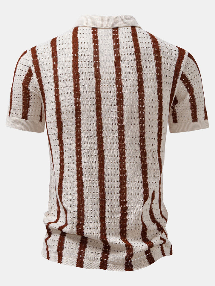 STRIPED SHIRT WITH KNITTED EYELETS & STRAIGHT LEG LINEN PANTS