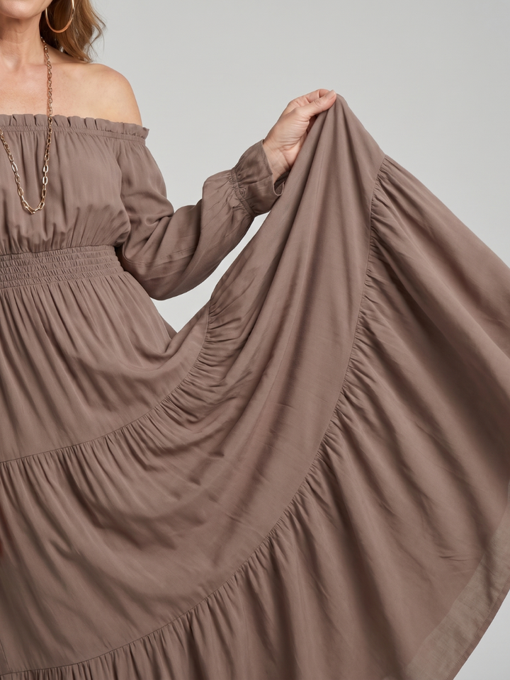Anora Off Shoulder Side Slit Midi Dress - Elena Harper