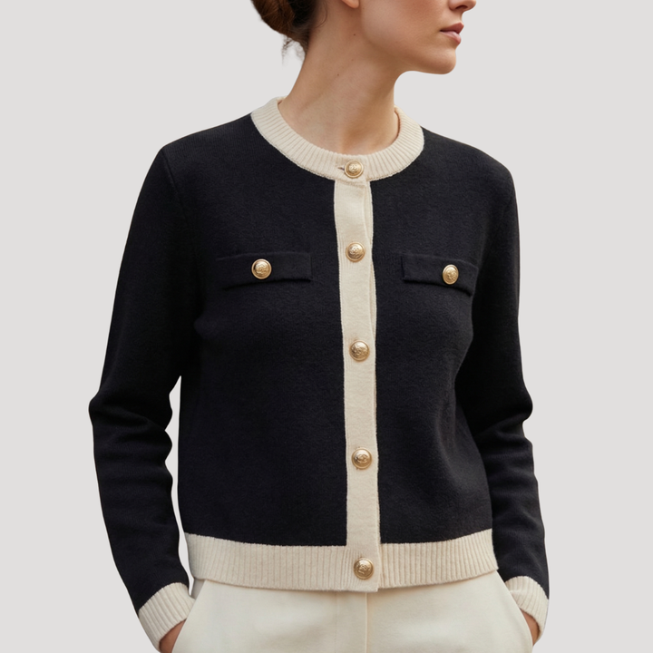 Women's Buttoned Knit Cardigan with Contrasting Edges