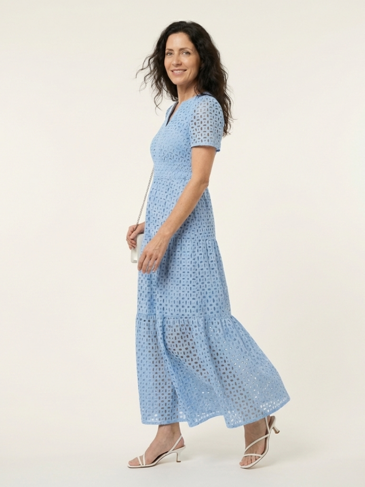 Brielle V Neck Short Sleeve Tiered Midi Dress - Elena Harper