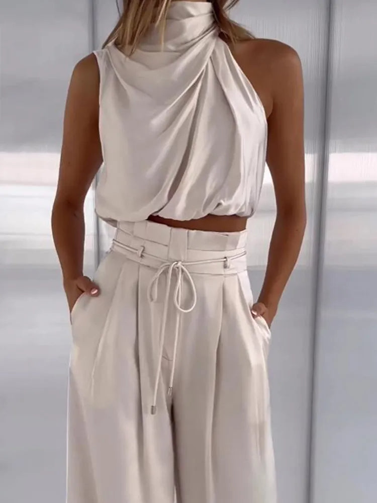 Chic 2-Piece Set – Backless Crop Top and Wide-Leg Palazzo Pants for Women