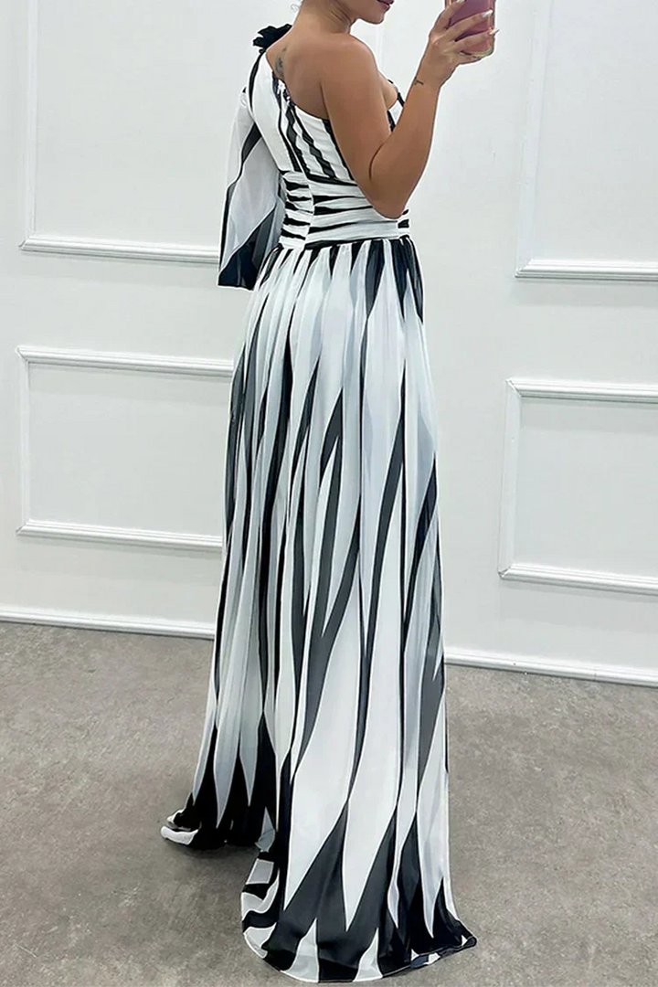 Shiloh Elegant Striped One Shoulder Maxi Dress - Elena Harper