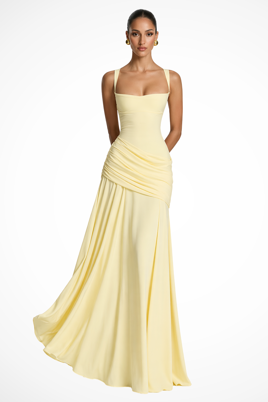 Wedding Guest Maxi Dress with Square Neck and Split