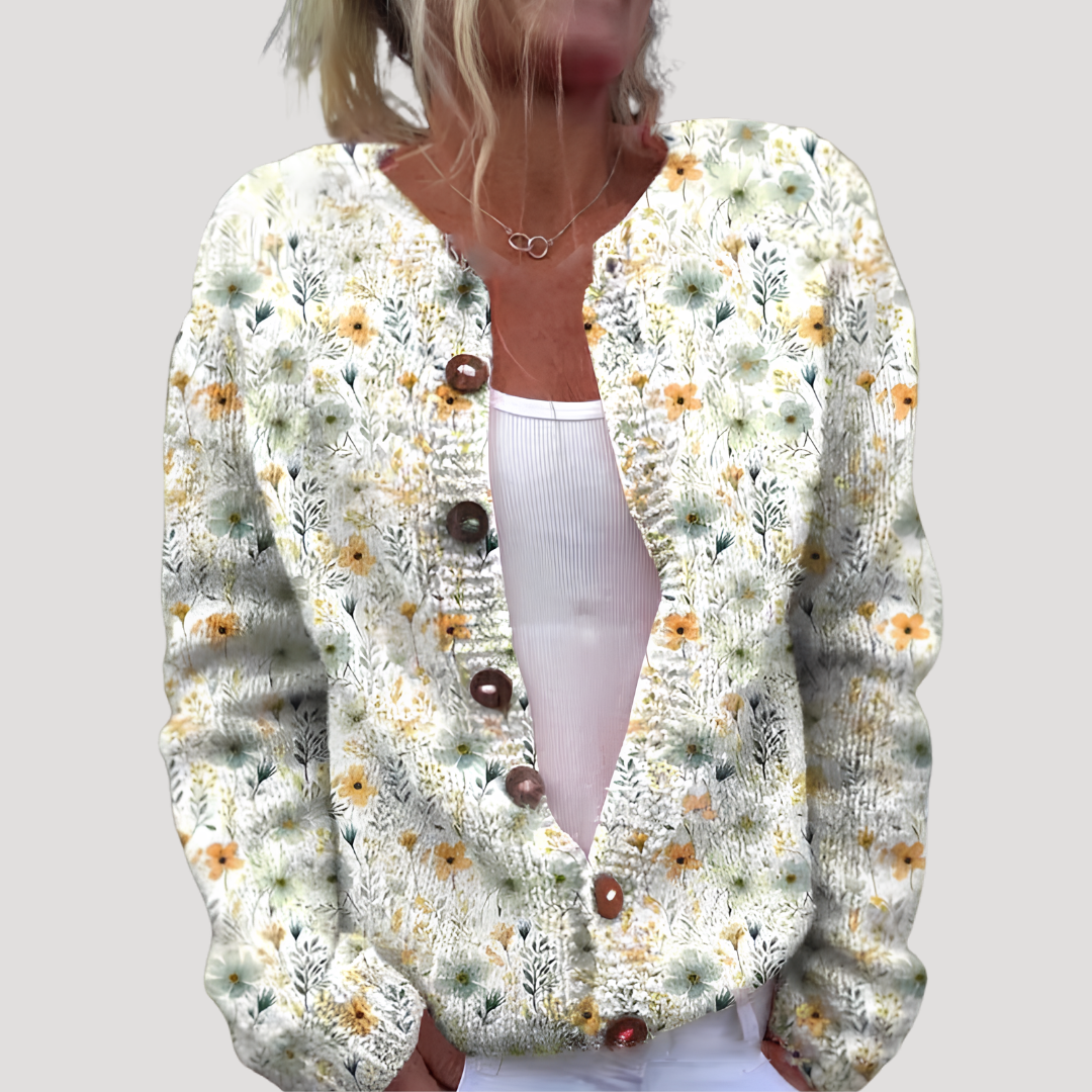 Women's Floral Knit Buttoned Cardigan