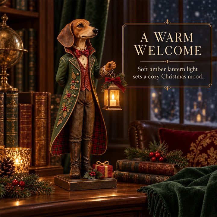 DackelGlanz™ Christmas Dachshund Figurine with Illuminated Lantern