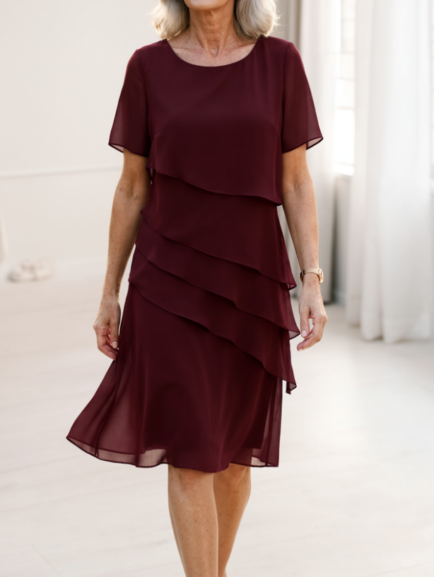 Linda Elegant Comfort Ruffle Dress - Elena Harper