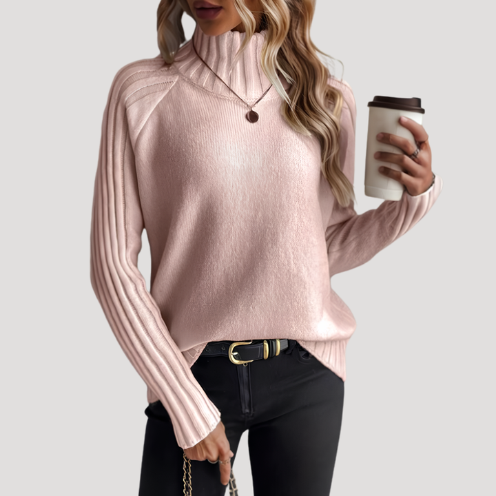 Women's Knit Sweater with High Neck and Long Sleeves