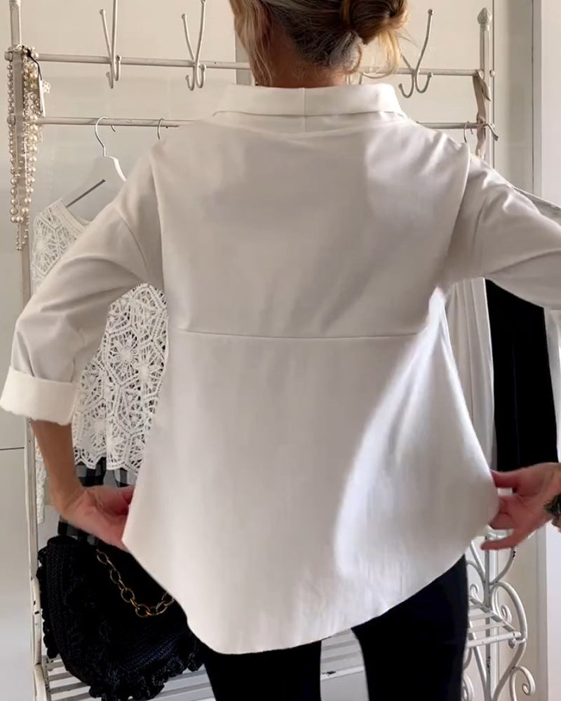 Women's Elegant 3/4 Sleeve Collared Blouse Top