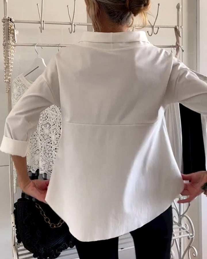 Women's Elegant 3/4 Sleeve Collared Blouse Top