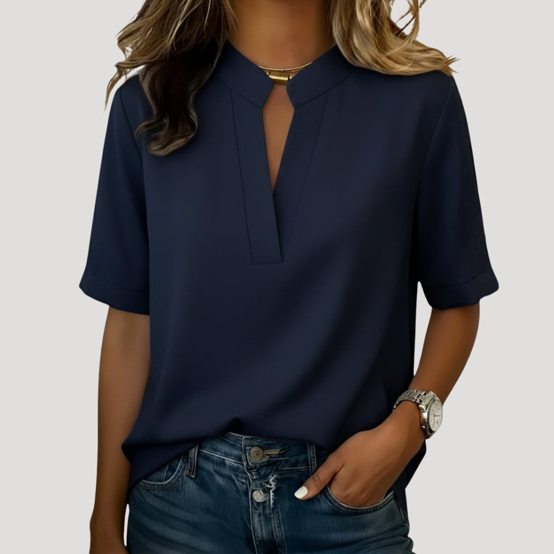 Chic Women's Blouse with V-Neck and Short Sleeves